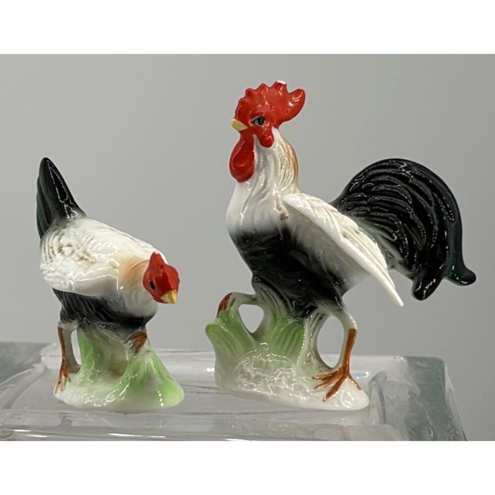 Miniature Porcelain Rooster and‎ Hen